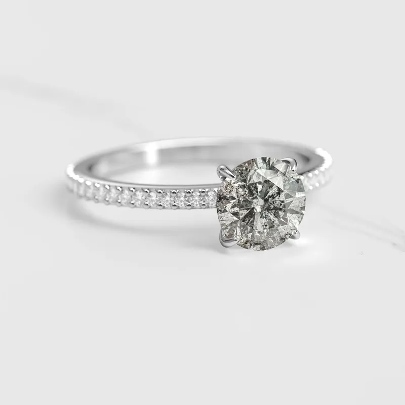 Round Full Pave Salt & Pepper Diamond Ring view 6