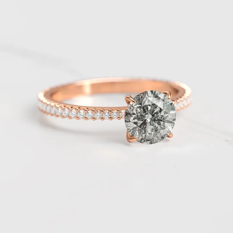 Round Full Pave Tapered Salt & Pepper Diamond Ring vy 3