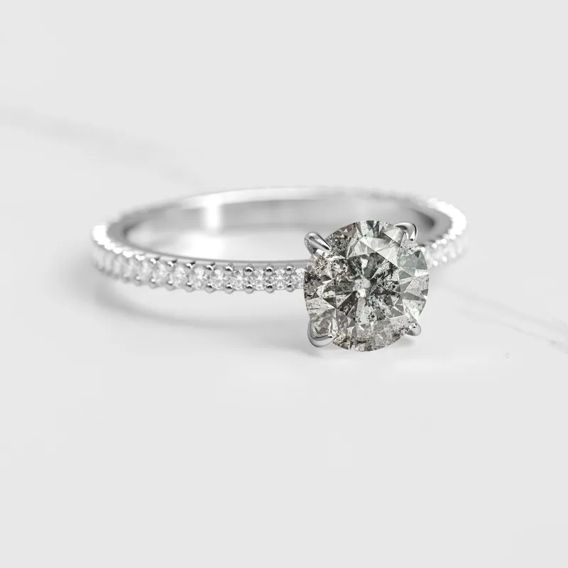Round Full Pave Tapered Salt & Pepper Diamond Ring vy 4