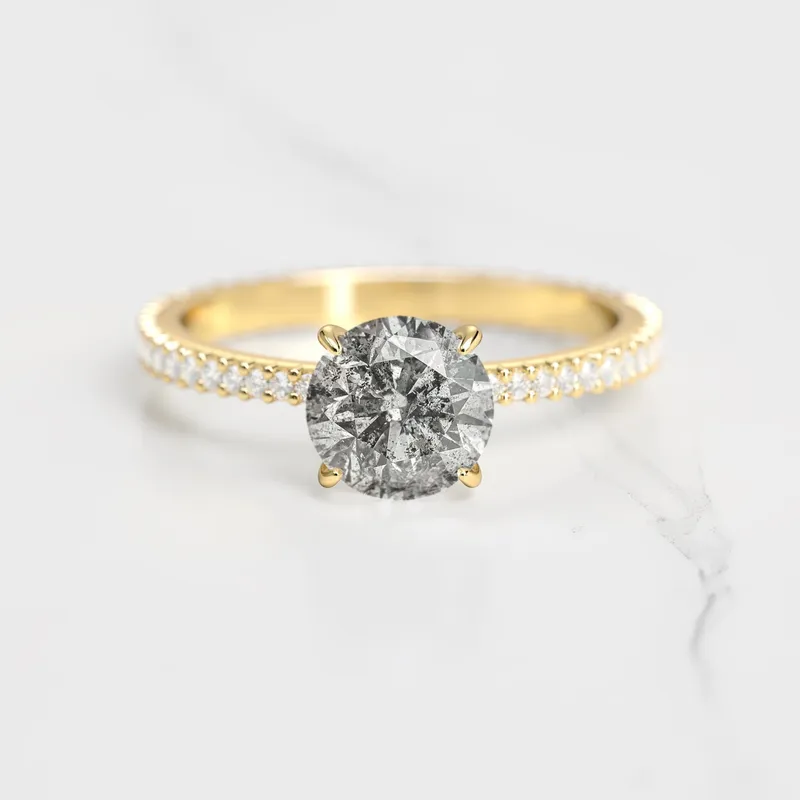 Round Full Pave Tapered Salt & Pepper Diamond Ring vy 5