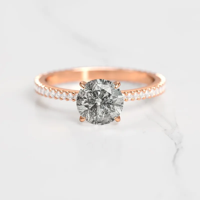 Round Full Pave Tapered Salt & Pepper Diamond Ring vy 6