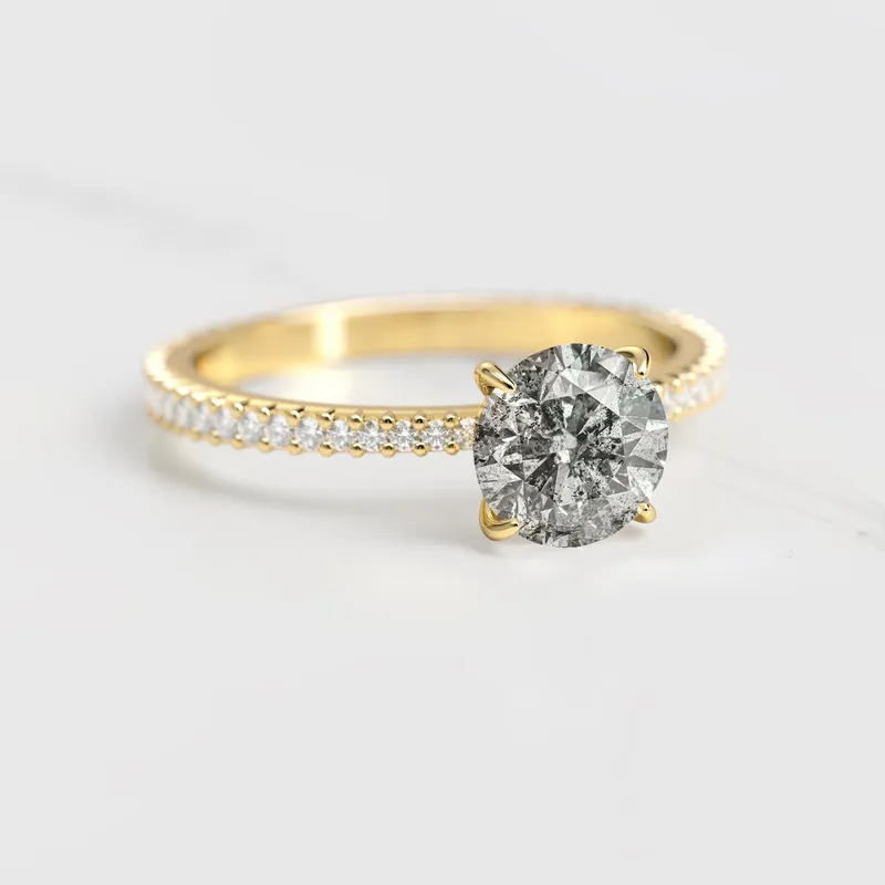 Round Full Pave Tapered Salt & Pepper Diamond Ring diamond round cut engagement ring