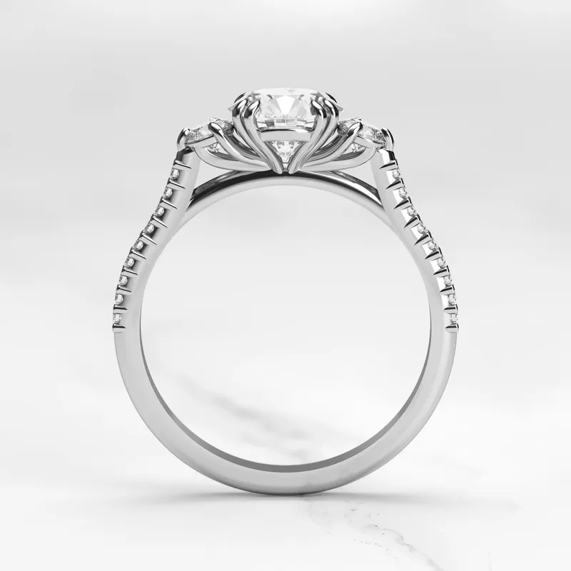 ROUND HALF PAVE DIAMOND RING WITH ACCENT STONES view 12