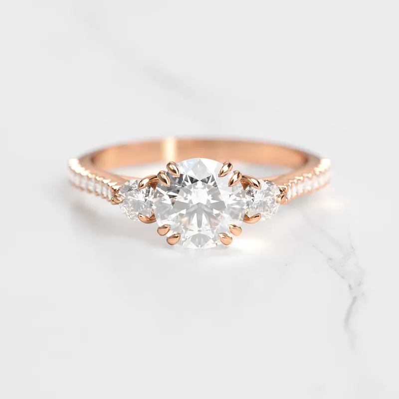ROUND HALF PAVE DIAMOND RING WITH ACCENT STONES view 5