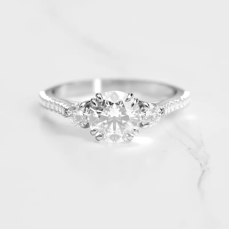 ROUND HALF PAVE DIAMOND RING WITH ACCENT STONES view 6
