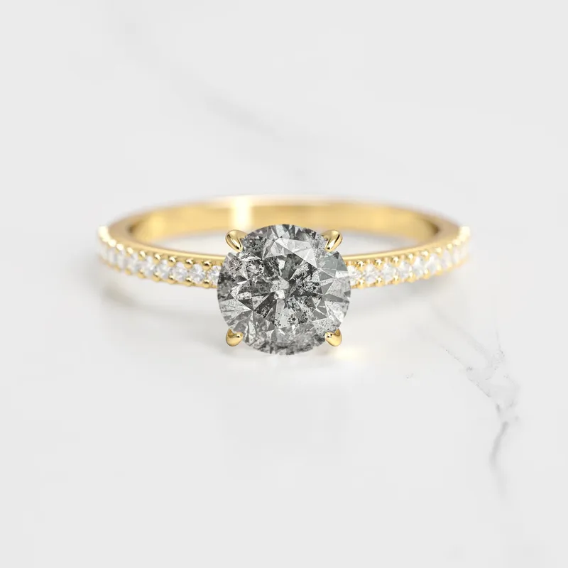 Round Half Pave Salt & Pepper Diamond Ring view 4