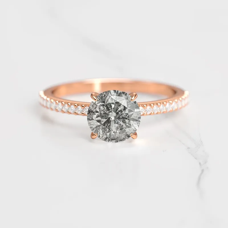 Round Half Pave Salt & Pepper Diamond Ring view 5