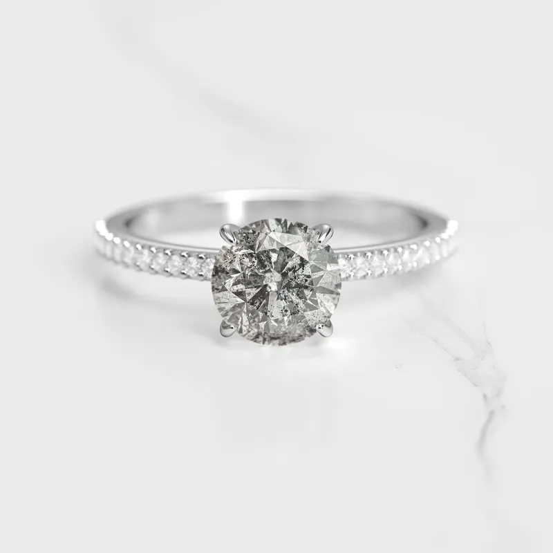 Round Half Pave Salt & Pepper Diamond Ring view 6