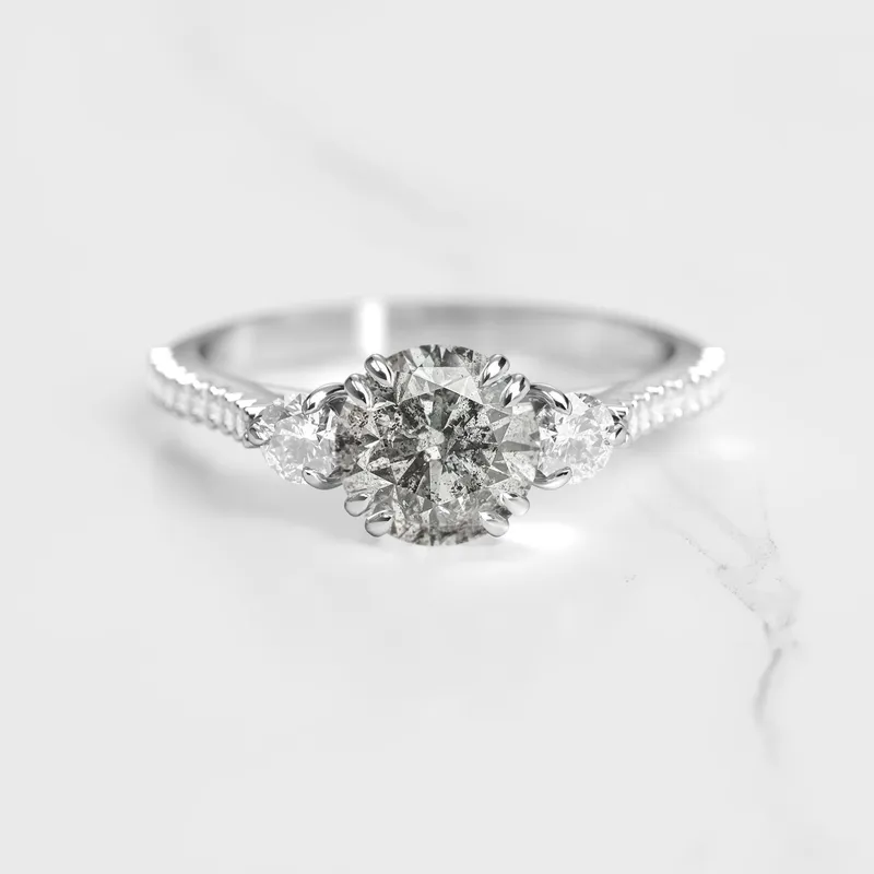 ROUND HALF PAVE SALT & PEPPER DIAMOND RING WITH ACCENT DIAMONDS vy 4