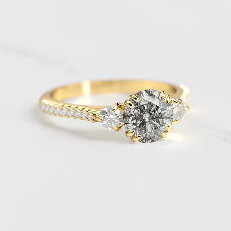 ROUND HALF PAVE SALT & PEPPER DIAMOND RING WITH ACCENT DIAMONDS vy 5