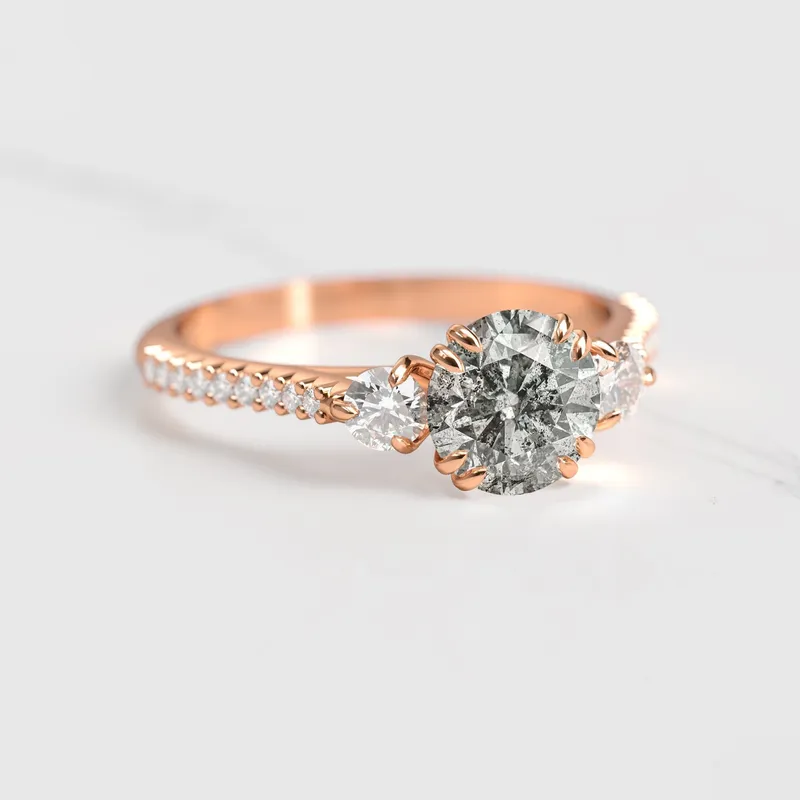 ROUND HALF PAVE SALT & PEPPER DIAMOND RING WITH ACCENT DIAMONDS vy 6