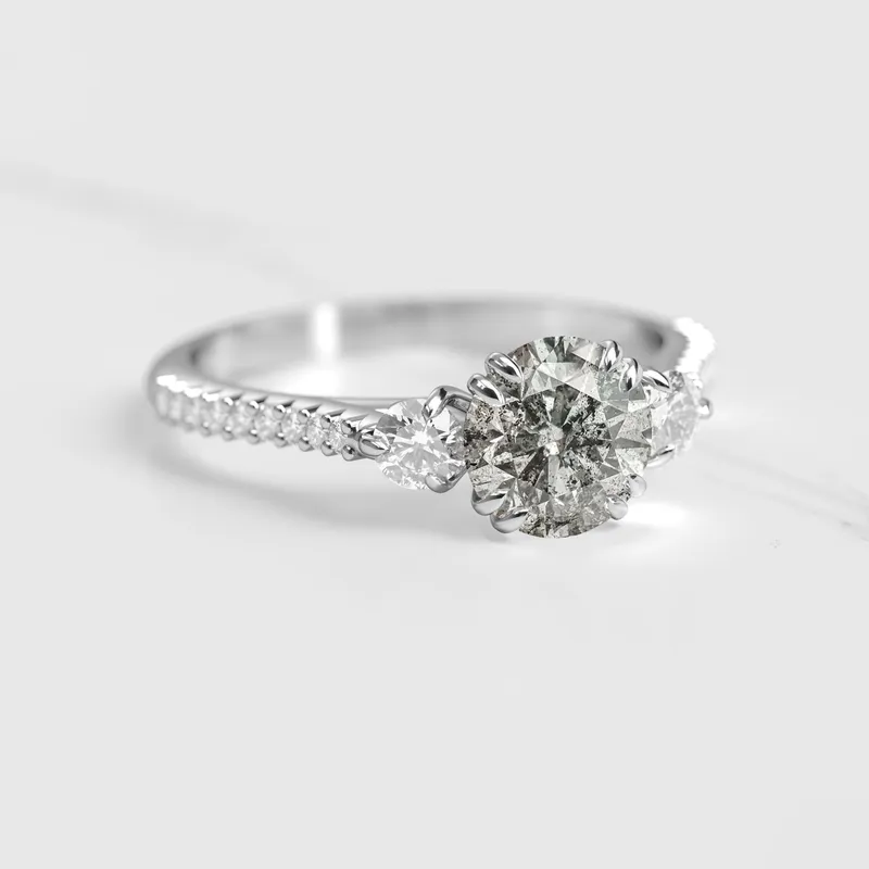 ROUND HALF PAVE SALT & PEPPER DIAMOND RING WITH ACCENT DIAMONDS vy 7