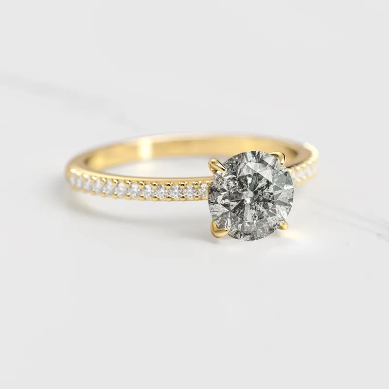 Round Half Pave Salt & Pepper Diamond Ring diamond round cut engagement ring