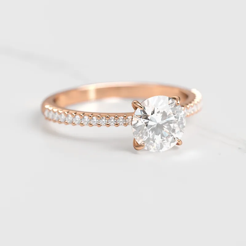 Round Half Pave Tapered Diamond Ring view 2