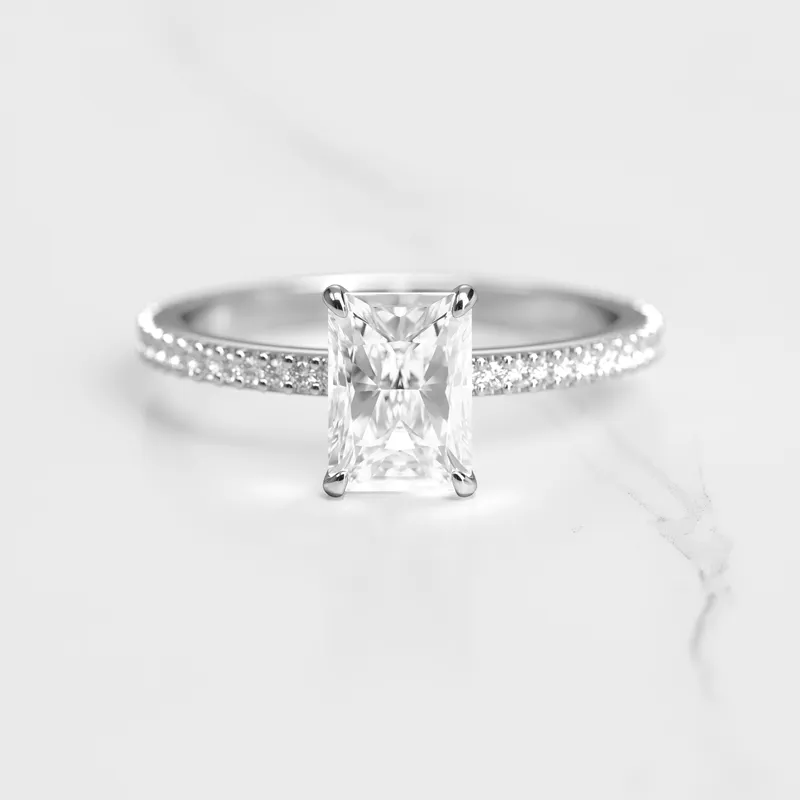 Round Half Pave Tapered Diamond Ring vy 3