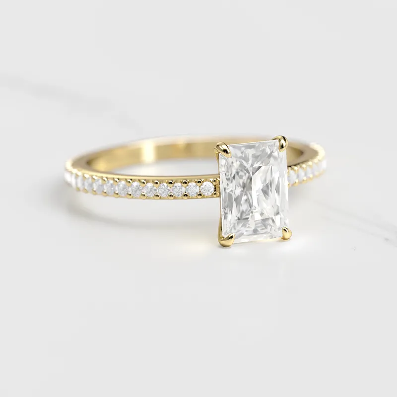 Round Half Pave Tapered Diamond Ring vy 4