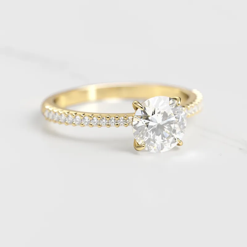 Round Half Pave Tapered Diamond Ring round cut engagement ring