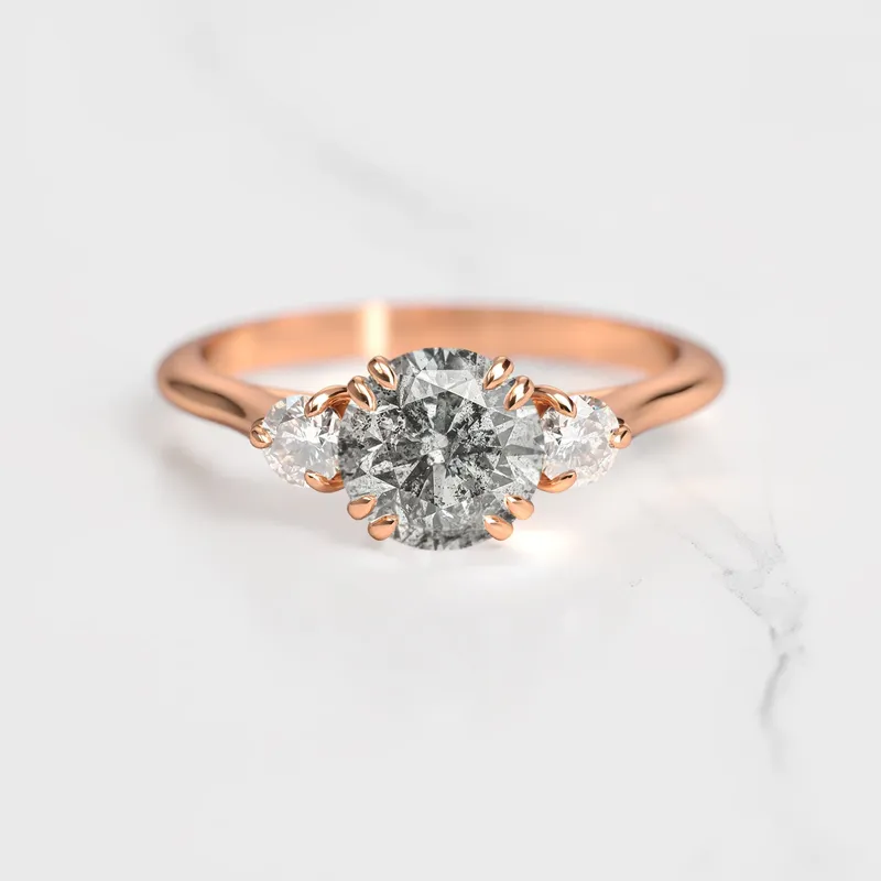 Round Salt & Pepper Diamond Ring With Accent Stones vy 3