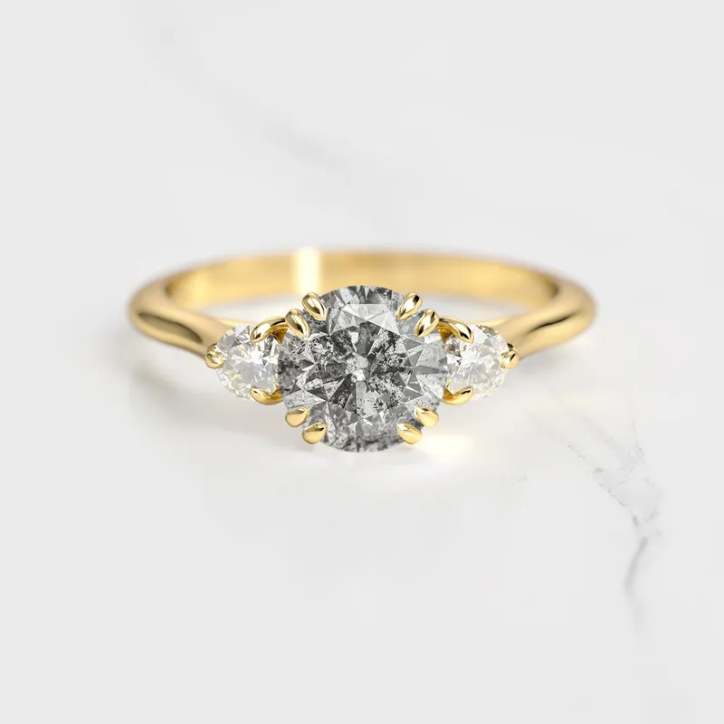 Round Salt & Pepper Diamond Ring With Accent Stones diamond round cut engagement ring