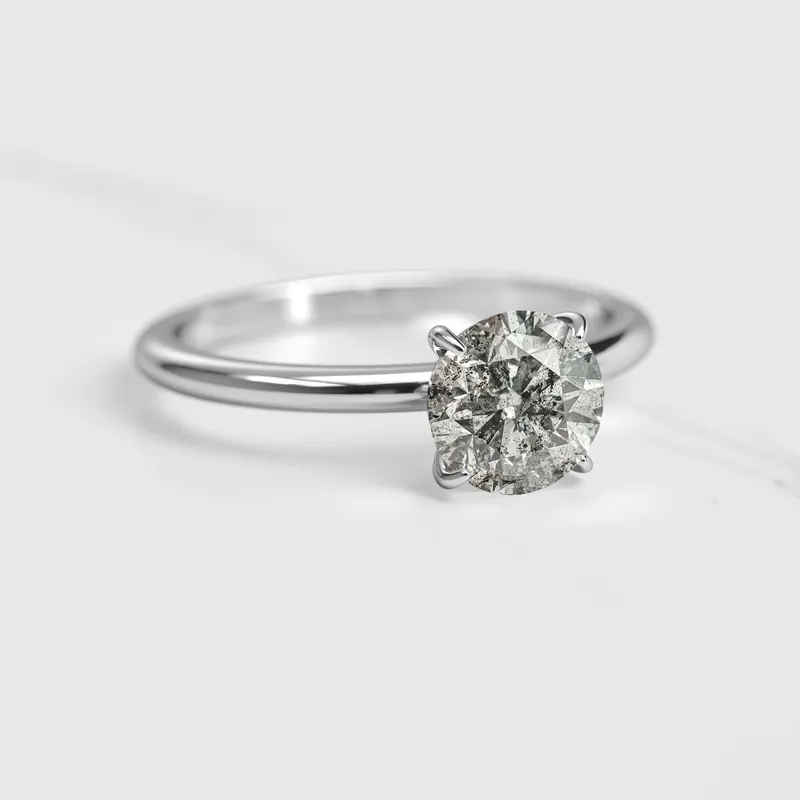 Round Solitaire Salt & Pepper Diamond Ring view 10
