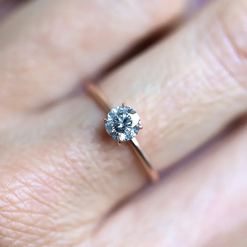 Round Solitaire Salt & Pepper Diamond Ring view 3