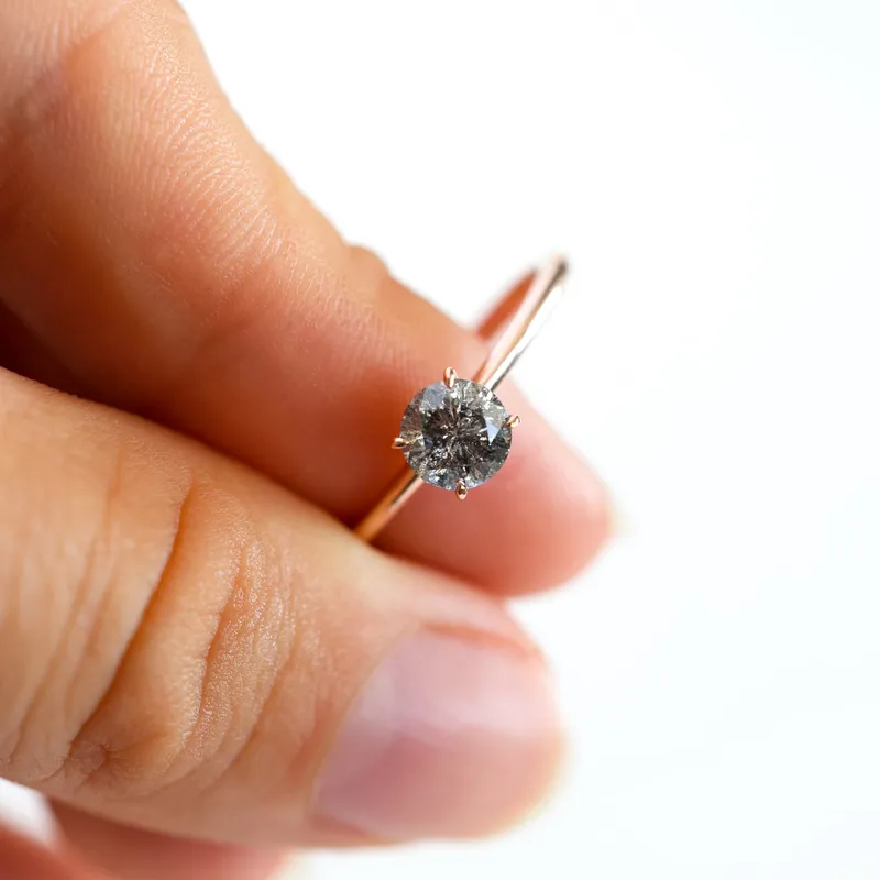 Round Solitaire Salt & Pepper Diamond Ring view 4
