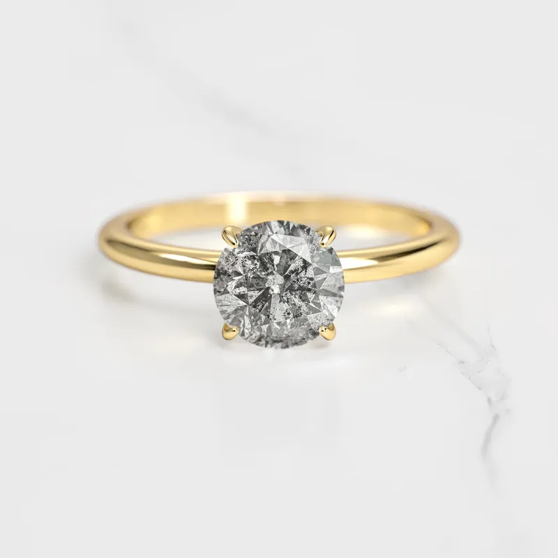 Round Solitaire Salt & Pepper Diamond Ring view 5