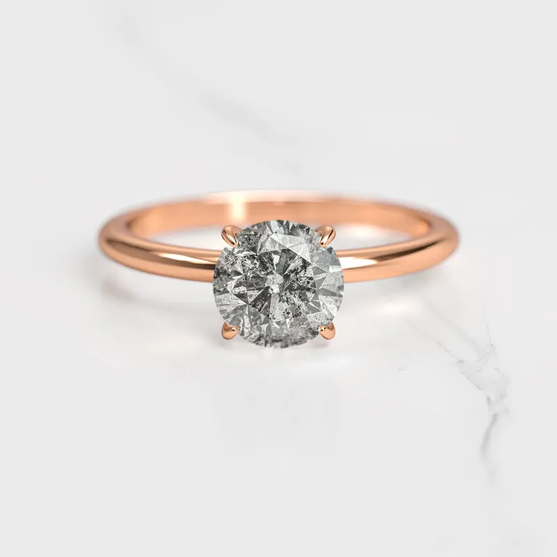 Round Solitaire Salt & Pepper Diamond Ring view 6