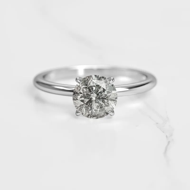 Round Solitaire Salt & Pepper Diamond Ring view 7