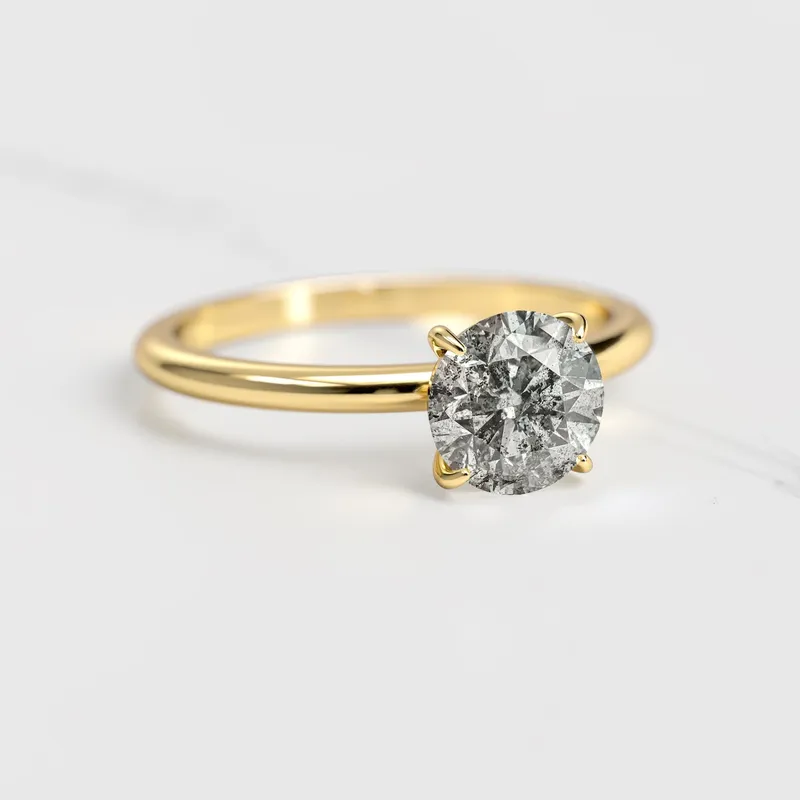 Round Solitaire Salt & Pepper Diamond Ring view 8