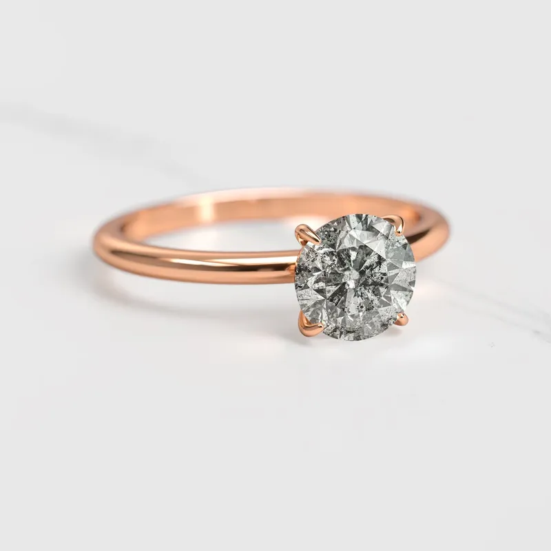 Round Solitaire Salt & Pepper Diamond Ring view 9