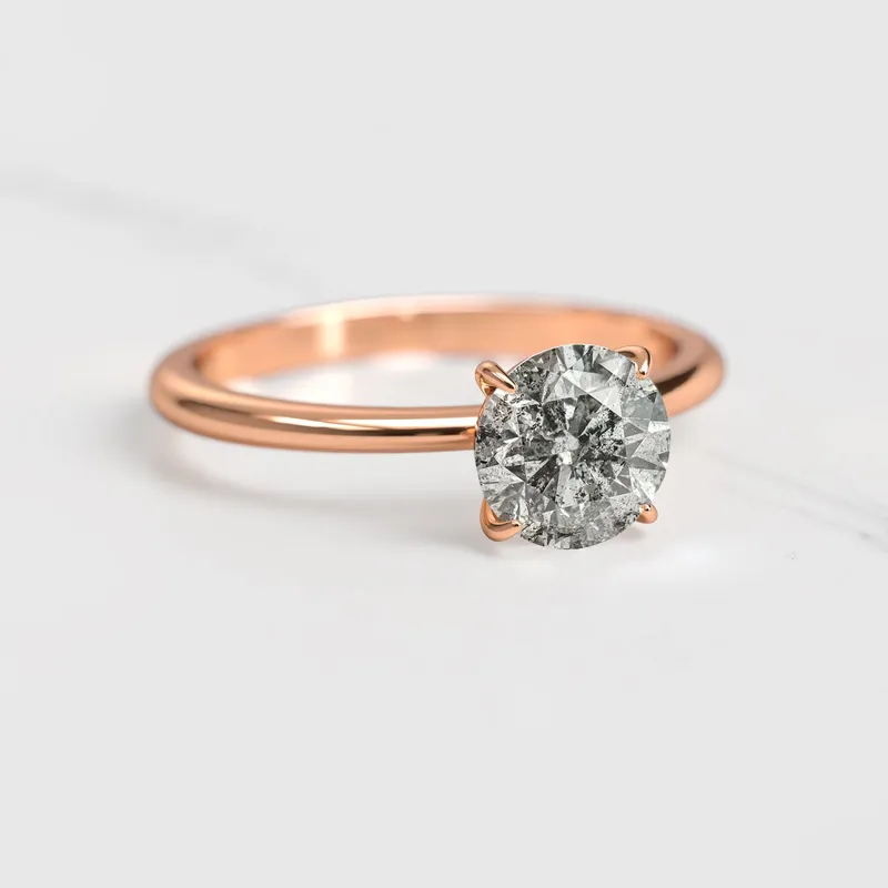 Round Solitaire Salt And Pepper Diamond Ring vy 3