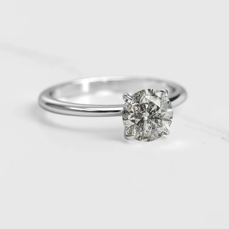 Round Solitaire Salt And Pepper Diamond Ring vy 4