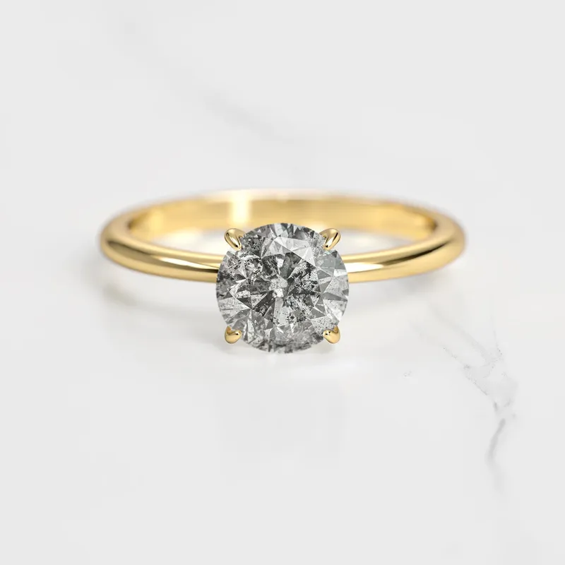 Round Solitaire Salt And Pepper Diamond Ring vy 5