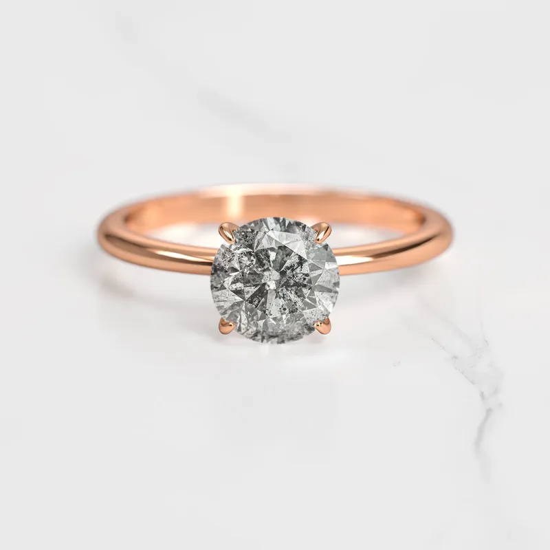 Round Solitaire Salt And Pepper Diamond Ring vy 6