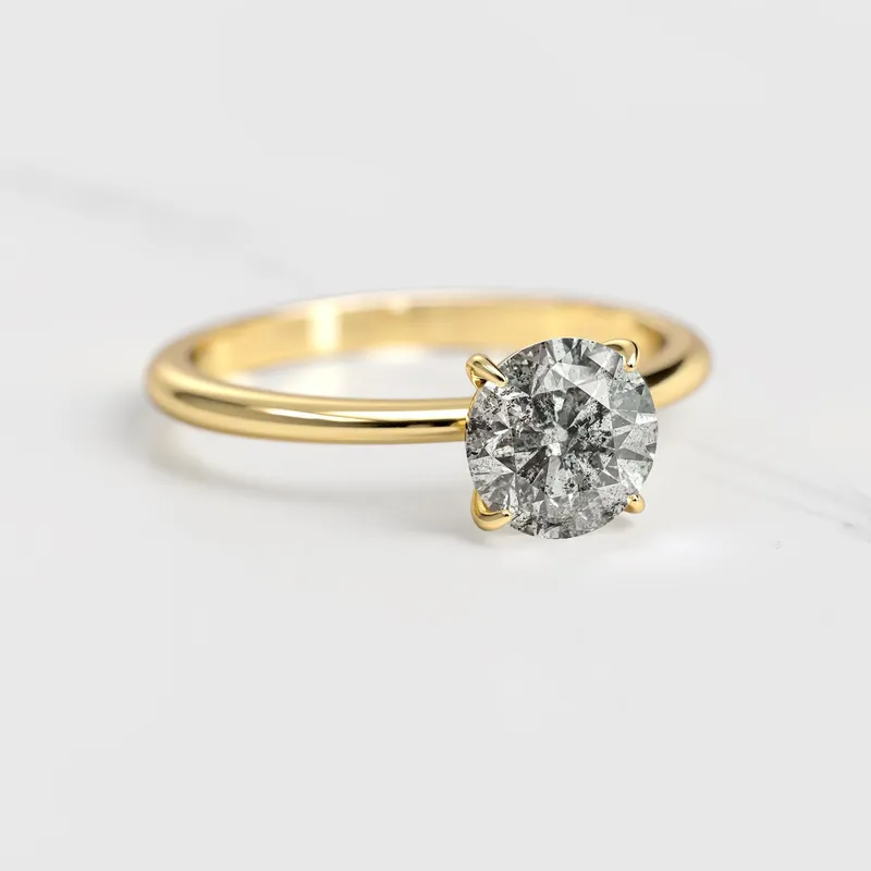 Round Solitaire Salt And Pepper Diamond Ring diamond round cut engagement ring