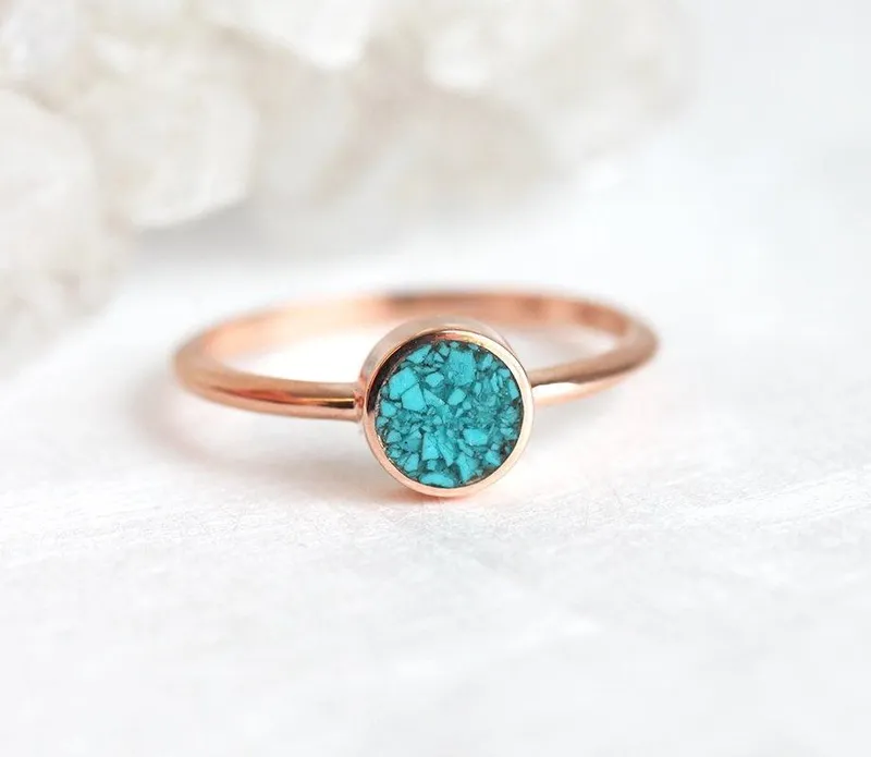 Round Turquoise Ring, Turquoise Engagement Ring vy 2