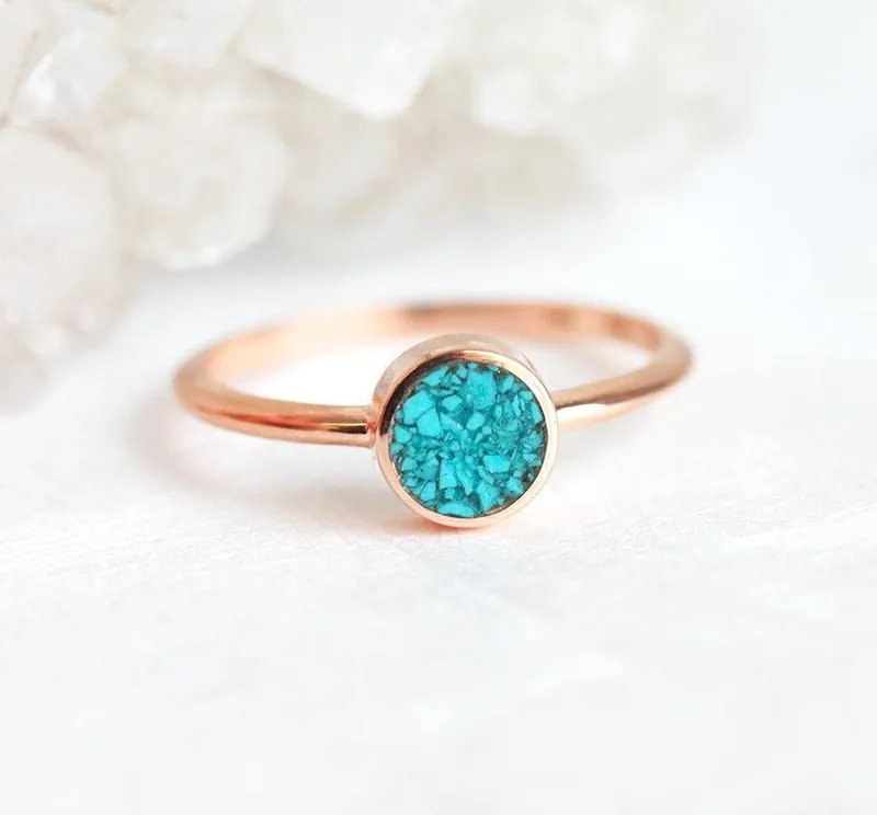 Round Turquoise Ring, Turquoise Engagement Ring vy 3