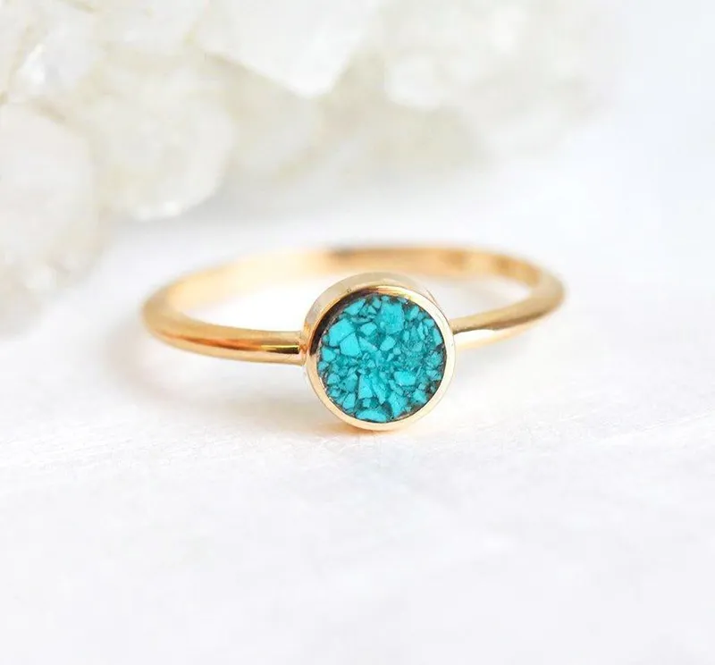 Round Turquoise Ring, Turquoise Engagement Ring vy 4