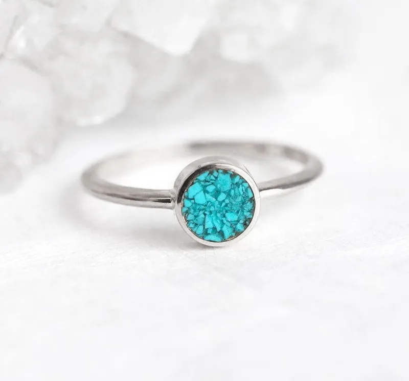 Round Turquoise Ring, Turquoise Engagement Ring vy 5