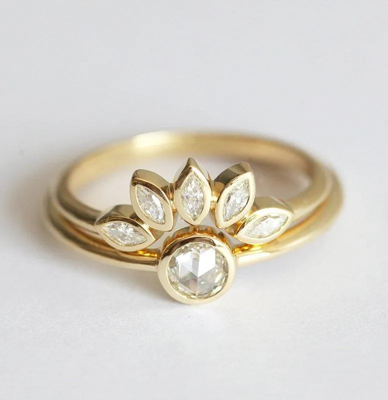 Round Rose Cut Diamond Ring Set With Marquise Diamond Crown vy 3