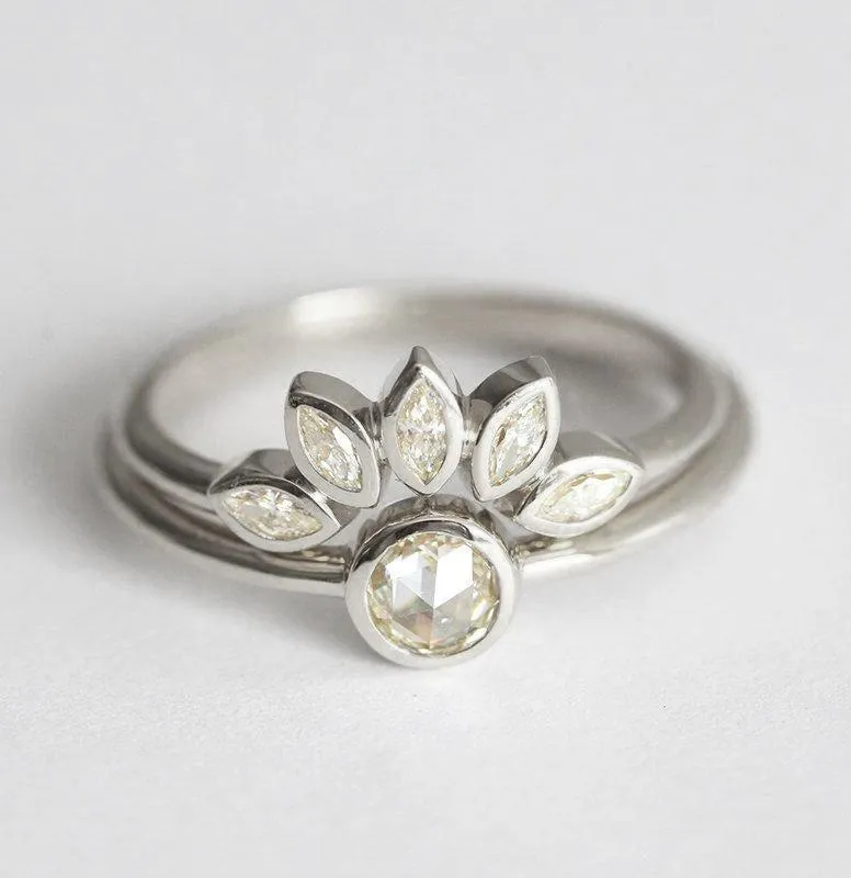 Round Rose Cut Diamond Ring Set With Marquise Diamond Crown vy 7