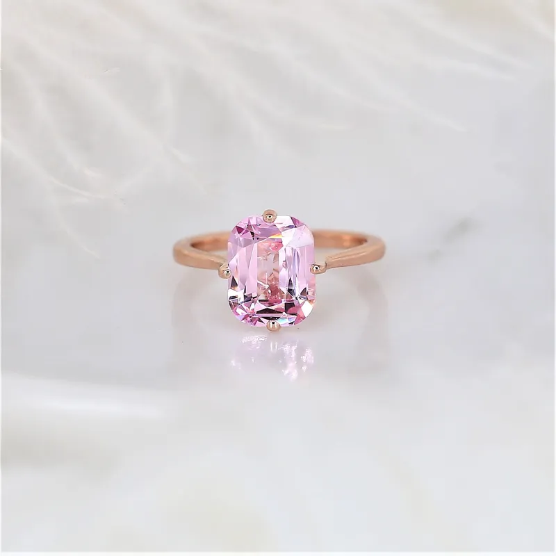 3.77ct Extra Low Roux 14kt Rose Gold Pink Spinel Compass Set Emerald Solitaire Ring vy 5