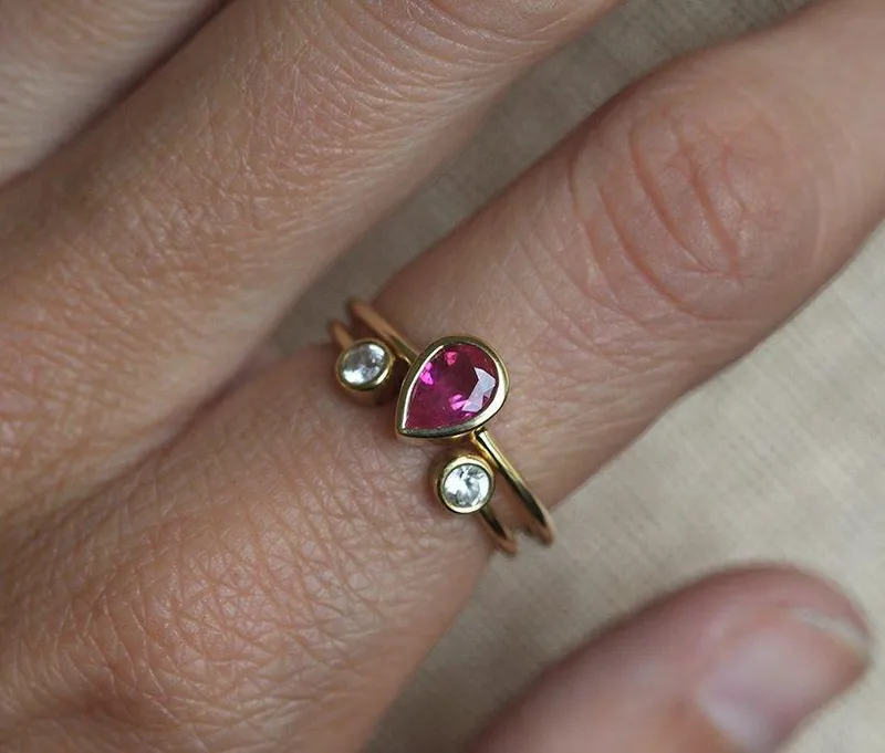 Ruby Engagement Ring, Open Triangle Diamond Band view 3