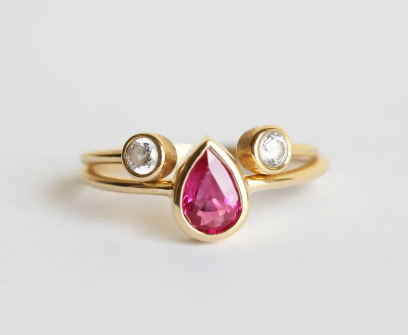 Ruby Engagement Ring, Open Triangle Diamond Band view 4