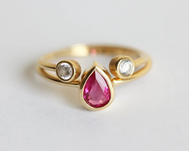 Ruby Engagement Ring, Open Triangle Diamond Band view 5