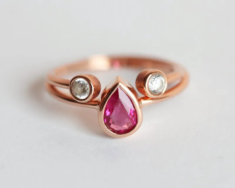 Ruby Engagement Ring, Open Triangle Diamond Band view 6