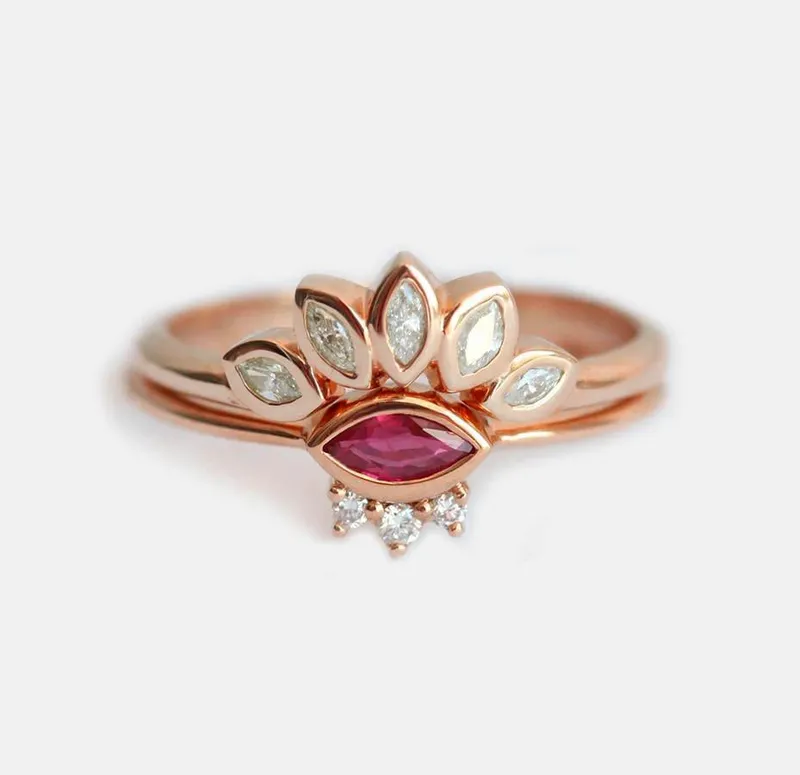 Ruby Ring Set, Bridal Set vy 6