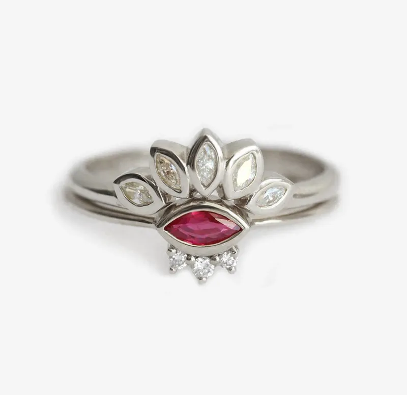 Ruby Ring Set, Bridal Set vy 7