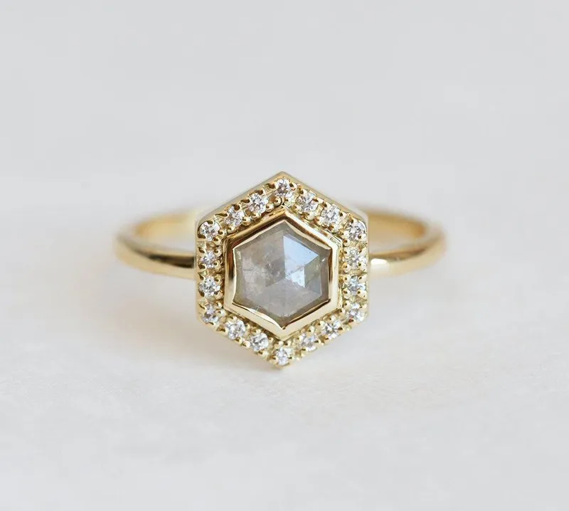 Ryan Hexagon Salt & Pepper Diamond Ring vy 10